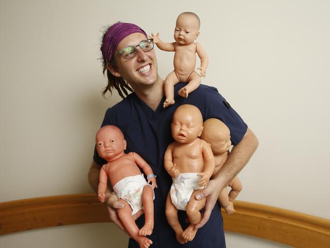 Cameron Littlewood is one of five male midwives at Westmead Hospital. Picture: David Swift