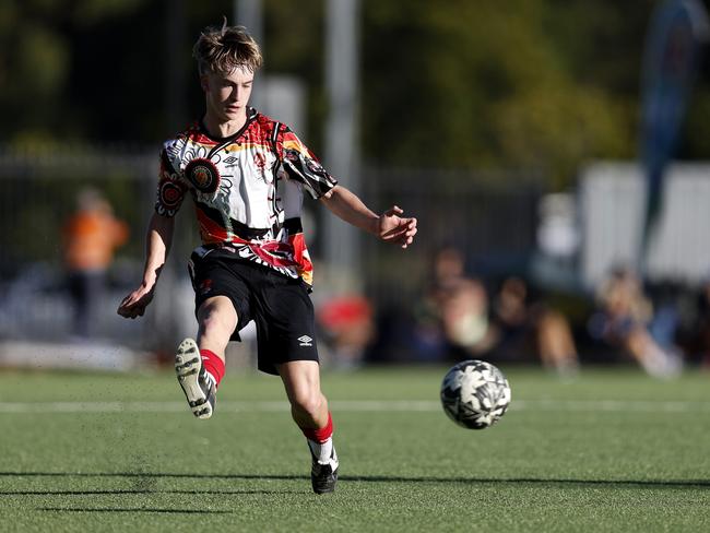 Quinn Archibald. Picture: Michael Gorton. U16 Boys NAIDOC Cup at Lake Macquarie Regional Football Facility.