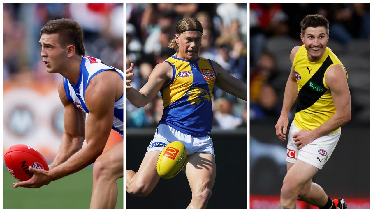 North Melbourne's Will Phillips, West Coast's Harley Reid and Richmond's Liam Baker.