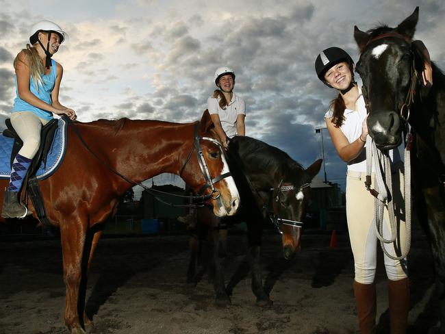 Baylei McGuigan on her horse Angus, Kylie Wessells on her horse Phoenix and Hannah McKinney on her horse Bear. Moving the South East Equestrian Club back to the Malabar Headlands has been a hot political potato this election campaign. Picture: John Appleyard