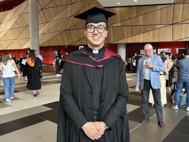 Justel Callos graduates with an MBA from the Australian Catholic University on April 17, 2024. Picture: Brittany Busch