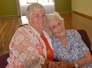 SMILES: Nanango Senior Citizens Society President Rita Abott with their oldest member, Ethel Ryan (102-years-old). Picture: Madeline Grace