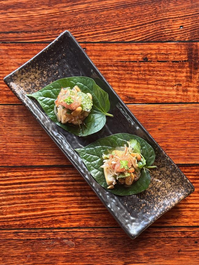 Lost in Asia's Betel leaf with smoked fish, sambal dabu dabu and finger lime. Picture Supplied