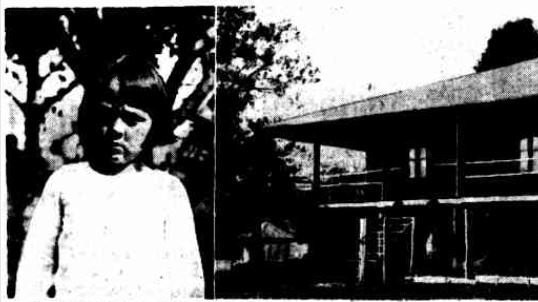 Kathleen Busby, 5, stands outside the house where she saw her mother and sister killed.