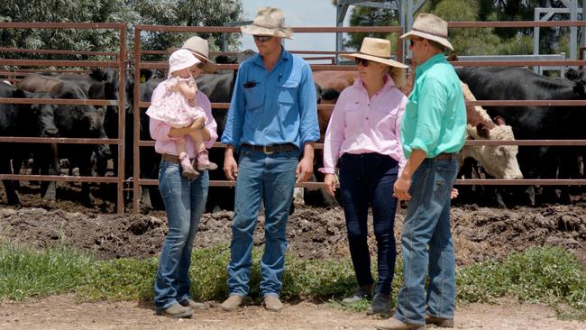 Kaitlin, holding daughter Adelaide, Tori, and his parent’s, Kylie and Rod Apelt, run Collingwood Pastoral Company near Tara in Queensland, where they produce cattle and crops. Picture: Supplied