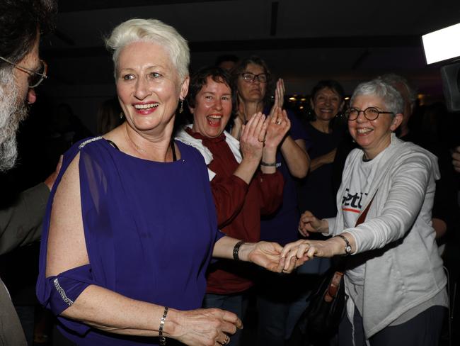 Kerryn Phelps celebrating her victory at the Wentworth by-election, October 20, 2018. Six months later the seat would return to a male candidate. Picture: AAP Image/Chris Pavlich