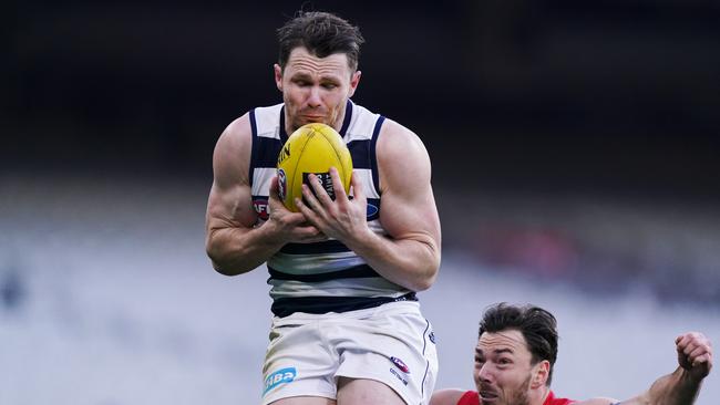 Patrick Dangerfield was backed to his best for the Cats, but was lucky a late set-shot miss didn’t cost his side. Picture: AAP