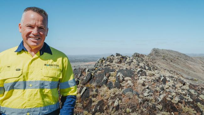 Tim Dobson, managing director of Magnetite Mines, at the Razorback iron ore deposit in eastern South Australia. Picture: Supplied