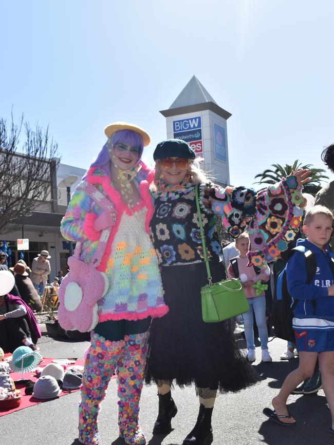 Bella Cameron and Karen Uhlmann showing off their epic crocheted outfits at Jumpers and Jazz in July 2022. Photo: Jessica Paul / Warwick Daily News