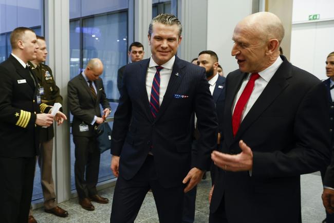 US Defense Secretary Pete Hegseth (L) met his British counterpart John Healey as NATO ministers gathered in Brussels for talks on defence spending and Ukraine support