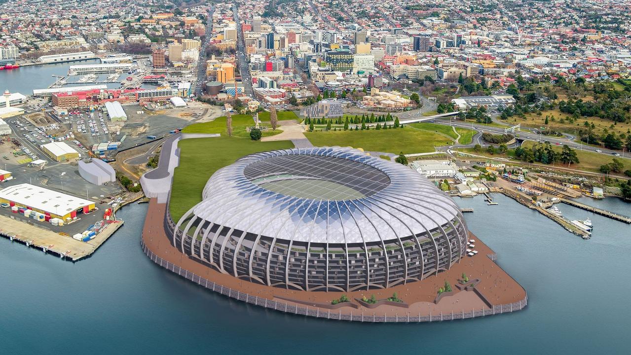 Macquarie Point Stadium 2.0 shown from above. Picture Stadia Precinct Consortia