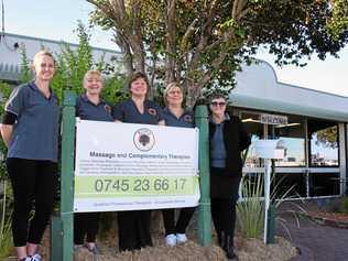 NEW: Kimberly Thomas, Robyn Clark, owner Janelle Stanford, Wendy Weier and Mandi Sainty at the opening of Roma Therapeutics. Picture: Alexia Austin