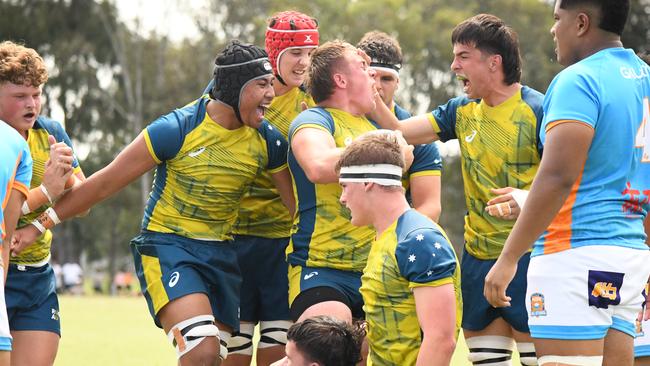 The Australian under 16 side playing the Pacific All Stars. Pictures: Rugby Australia