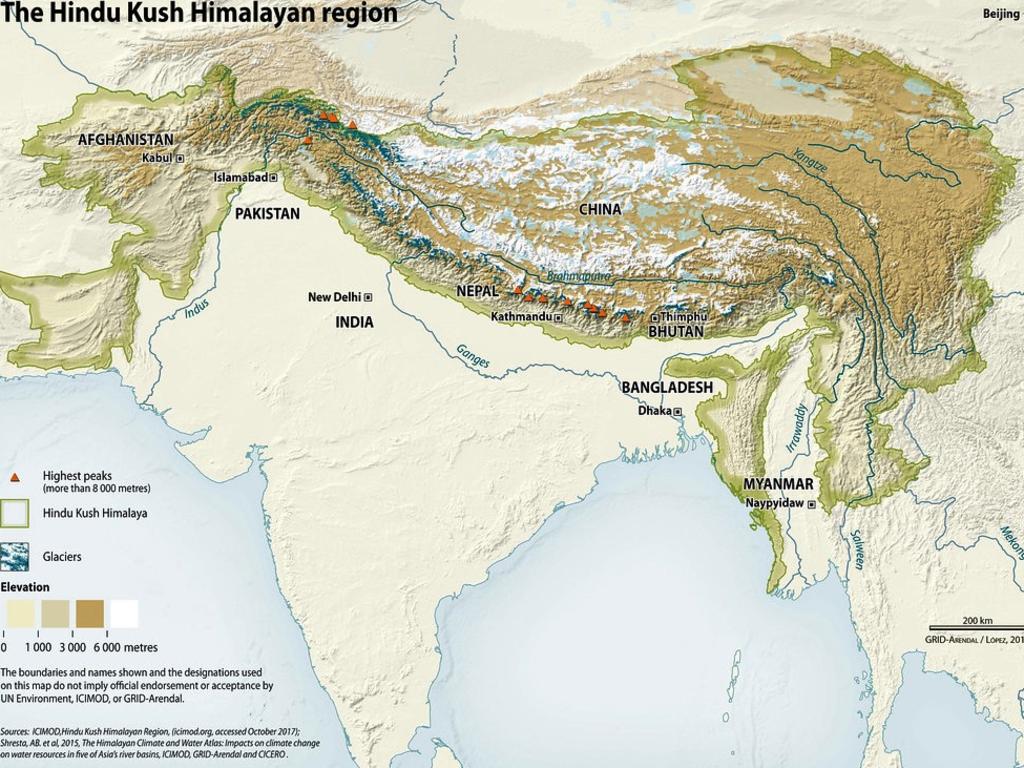 Hindu Kush Himalayan and Tibetan Plateau regions between India and China Picture: GRID-Arendal/Norwegian Government