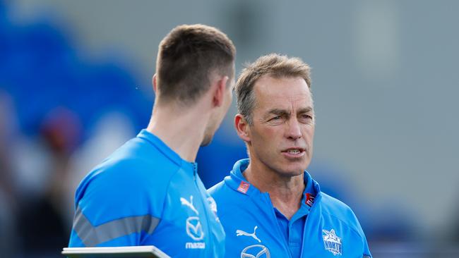 Alastair Clarkson (right) insisted tanking was never an option against the Suns. (Photo by Dylan Burns/AFL Photos via Getty Images)