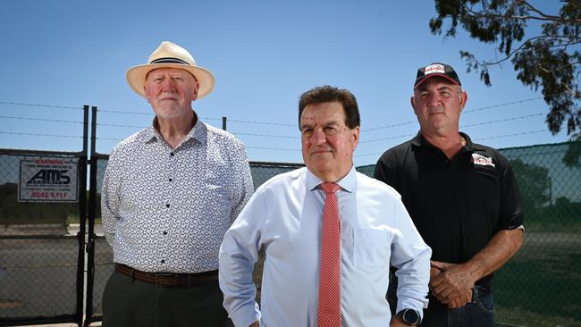 The dig is being spearheaded by independent MLC Frank Pangallo (centre) pictured with former investigator Bill Hayes and Flavio Anfiteatro from Flavio and Sons Civil who has volunteered time and equipment for the dig. Photo: Naomi Jellicoe