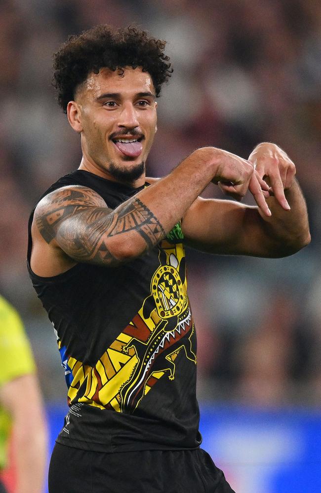 Mykelti Lefau has been a find for Richmond. Picture: Morgan Hancock/AFL Photos/via Getty Images.