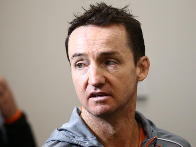 Pictured is Wests Tigers coach Jason Taylor during a press conference before training at Leichhardt Oval in the rain today. Picture: Tim Hunter.