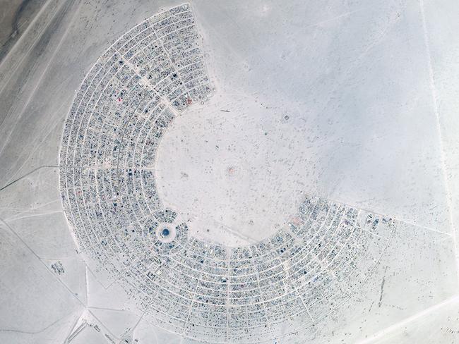 Burning Man is laid out like a clock that runs from 2 to 10 o’clock. Picture: DigitalGlobe via Getty Images