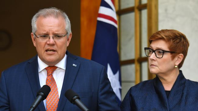 Prime Minister Scott Morrison and Minister for Foreign Affairs Marise Payne. Picture: Mick Tsikas/AAP