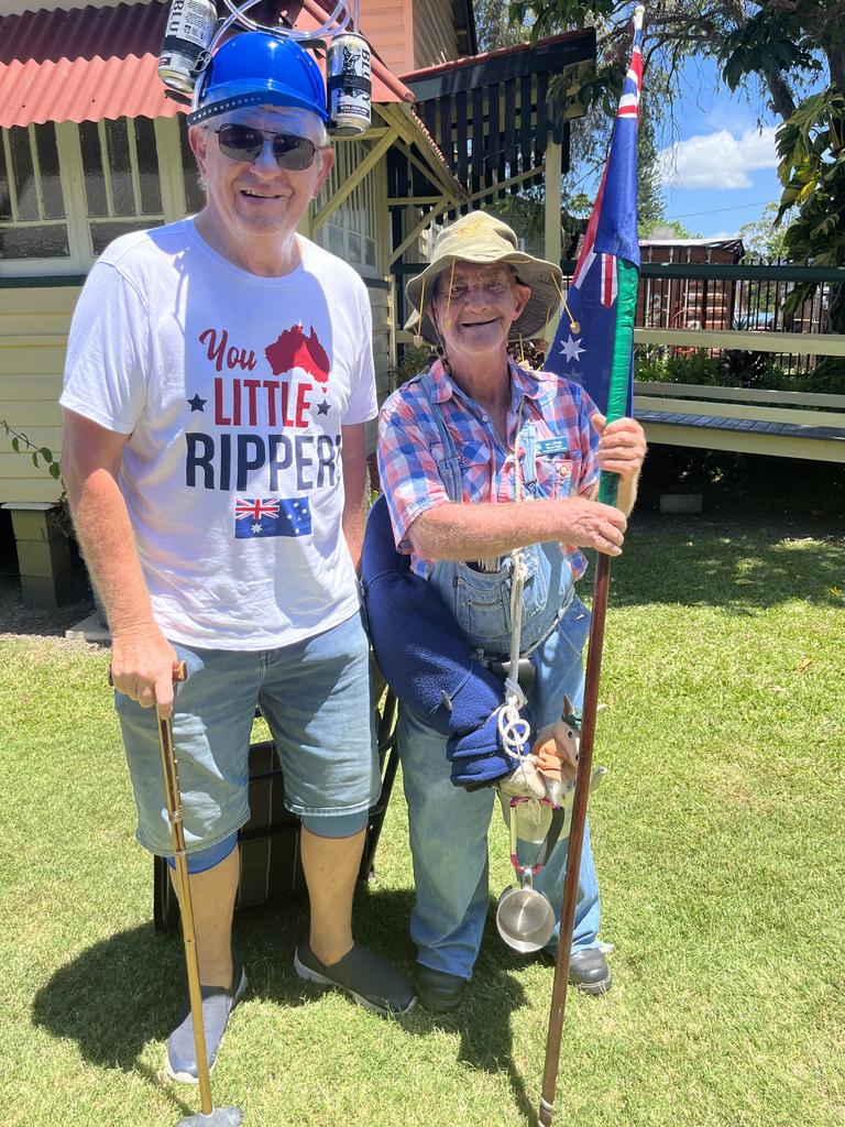 Mal Mundy and Ian Dinte celebrating at Hervey Bay Historical Village and Museum for Australia Day.