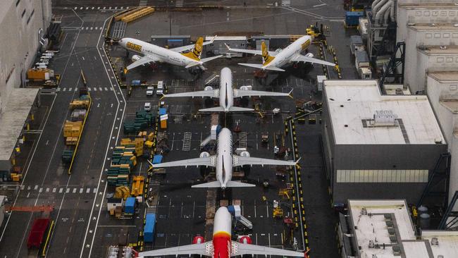 Maxes parked at the Boeing factory in Renton, Washington, on Thursday. Picture: AFP