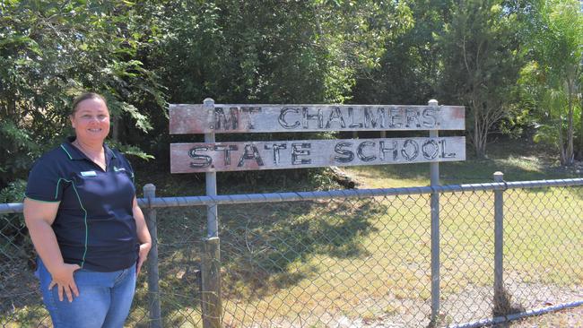 Lyn Harland, principal of Carinity, at the front of the Mount Chalmers School.