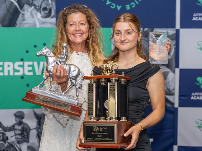 Rochelle Milnes (right), with her mother, Karen, at the Racing SA Apprentice Awards. Picture: Makoto Kaneko