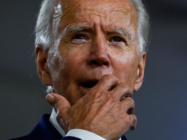 US Democratic presidential candidate and former Vice President Joe Biden gestures as he speaks during a campaign event at the William "Hicks" Anderson Community Center in Wilmington, Delaware on July 28, 2020. (Photo by ANDREW CABALLERO-REYNOLDS / AFP)