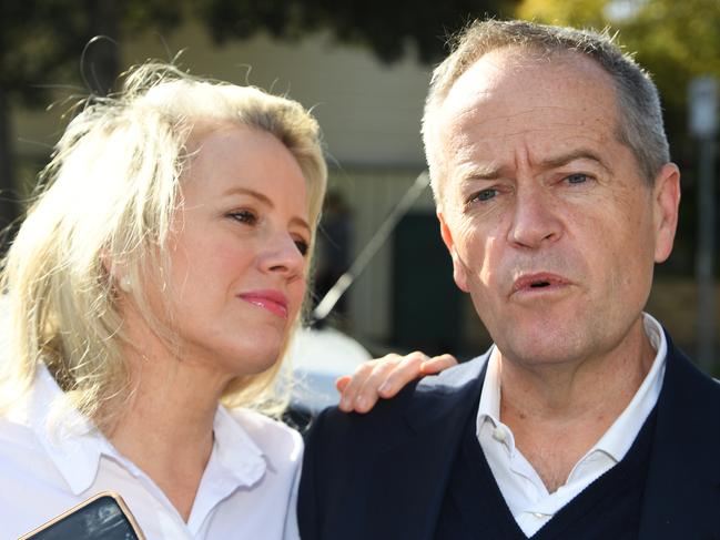 Vanquished Opposition Leader Bill Shorten and wife Chloe. Picture: AAP