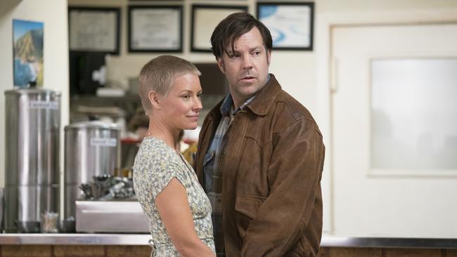 Evangeline Lilly and Jason Sudeikis as battling couple Annie and Jimmy in South of Heaven.