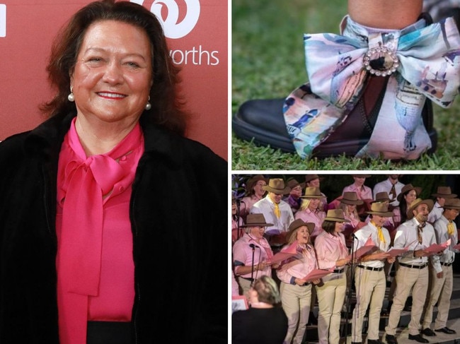 Gina Rinehart celebrated her 71st birthday with entertainment from a staff choir wearing Rossi boots and Kidman-branded apparel.