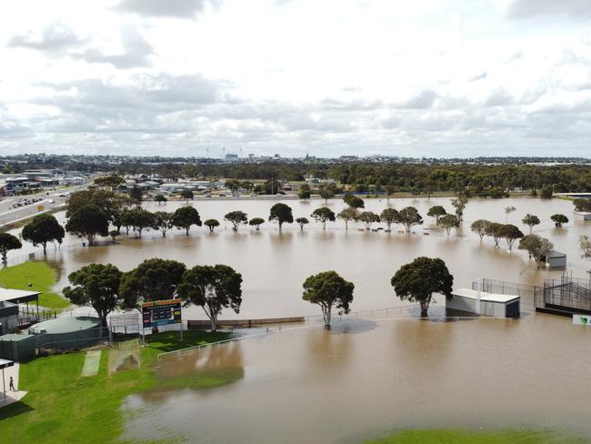 A number of ovals around South Barwon Reserve were severely impacted by floods. Picture David Smith.