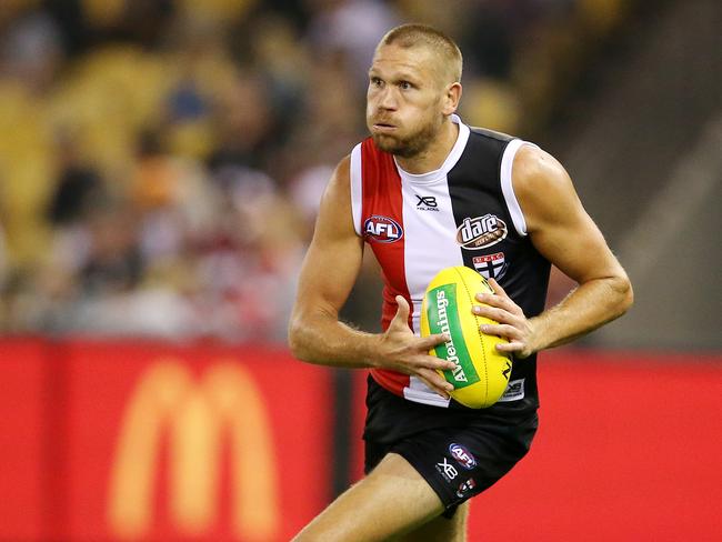 Sam Gilbert playing for St Kilda against GWS Giants at Etihad Stadium. Picture: Michael Klein