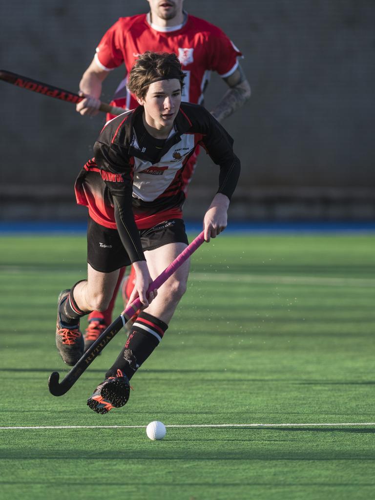 Will Cronk of Past High against Red Lion in A1 mens hockey at Clyde Park, Sunday, July 18, 2021. Picture: Kevin Farmer