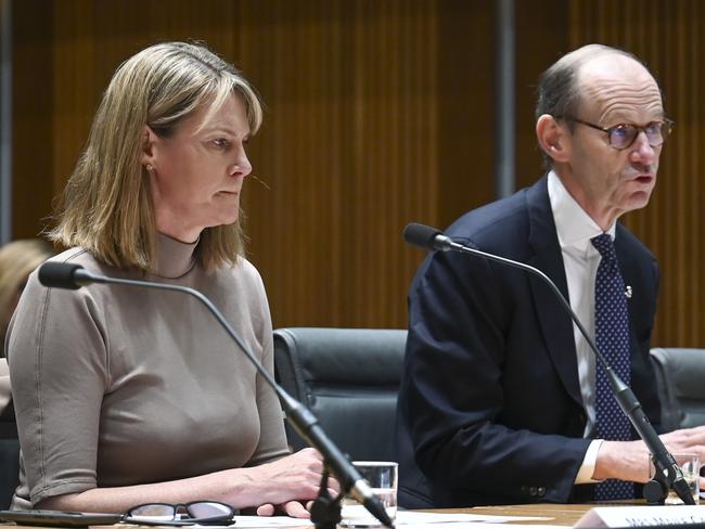 CANBERRA, Australia - NewsWire Photos - August 30, 2024: Australia and New Zealand Banking Group, Chief Executive Officer and Executive Director Shayne Elliott, and Group Executive, Australia Retail Maile Carnegie appear before the House Standing Committee on Economics at Parliament House in Canberra. Picture: NewsWire / Martin Ollman