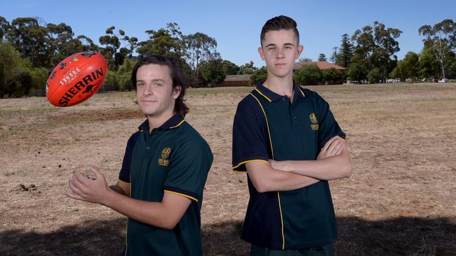 10/12/15. Mercedes College wants the football and cricket oval kept at Glenside Hospital as part of the State Government sale of the land. Students Alex Senior - 16yrs (Fullarton) and Henry Baker - 17yrs (Little Hampton) in front of oval. Pic Keryn Stevens