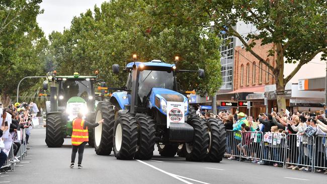 Locals gather to protest against the building of a youth justice centre in Werribee. Picture: Jake Nowakowski