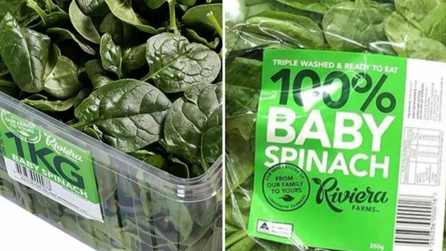 Riviera Farms Baby Spinach is among items recalled with several cases of toxic reactions to baby spinach products. Picture: Supplied