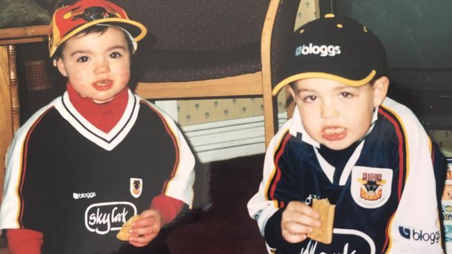 Millie (left) and Morgan Boyle as kids in the Bradford Bulls rugby league kit of father David. Photo: Boyle family