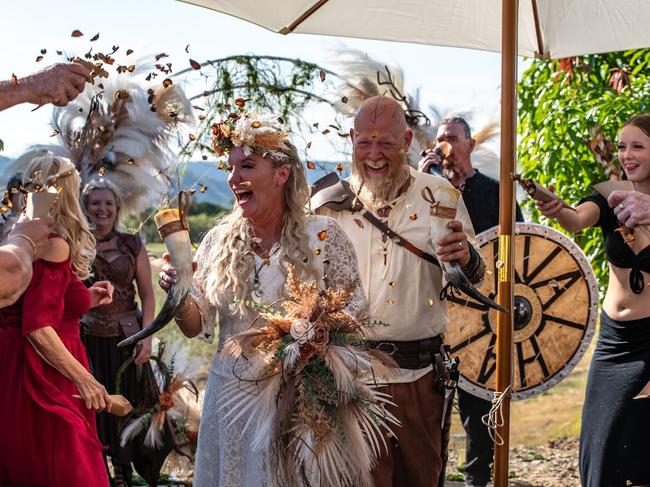 Cairns couple John and Natalie Herbert tied the knot in a Viking themed ceremony at Yorkeys Knob on Saturday, October 26. Photo: Crystalyn Jones.