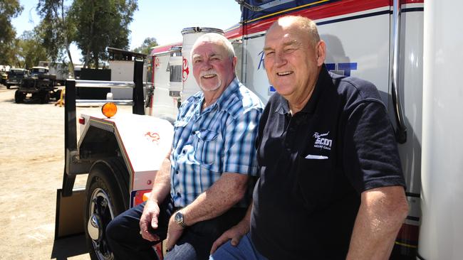 Ray Scott and fellow trucker Ted Bushby reuniting after thirty years at the Road Transport Hall of Fame. Picture Justin Brierty