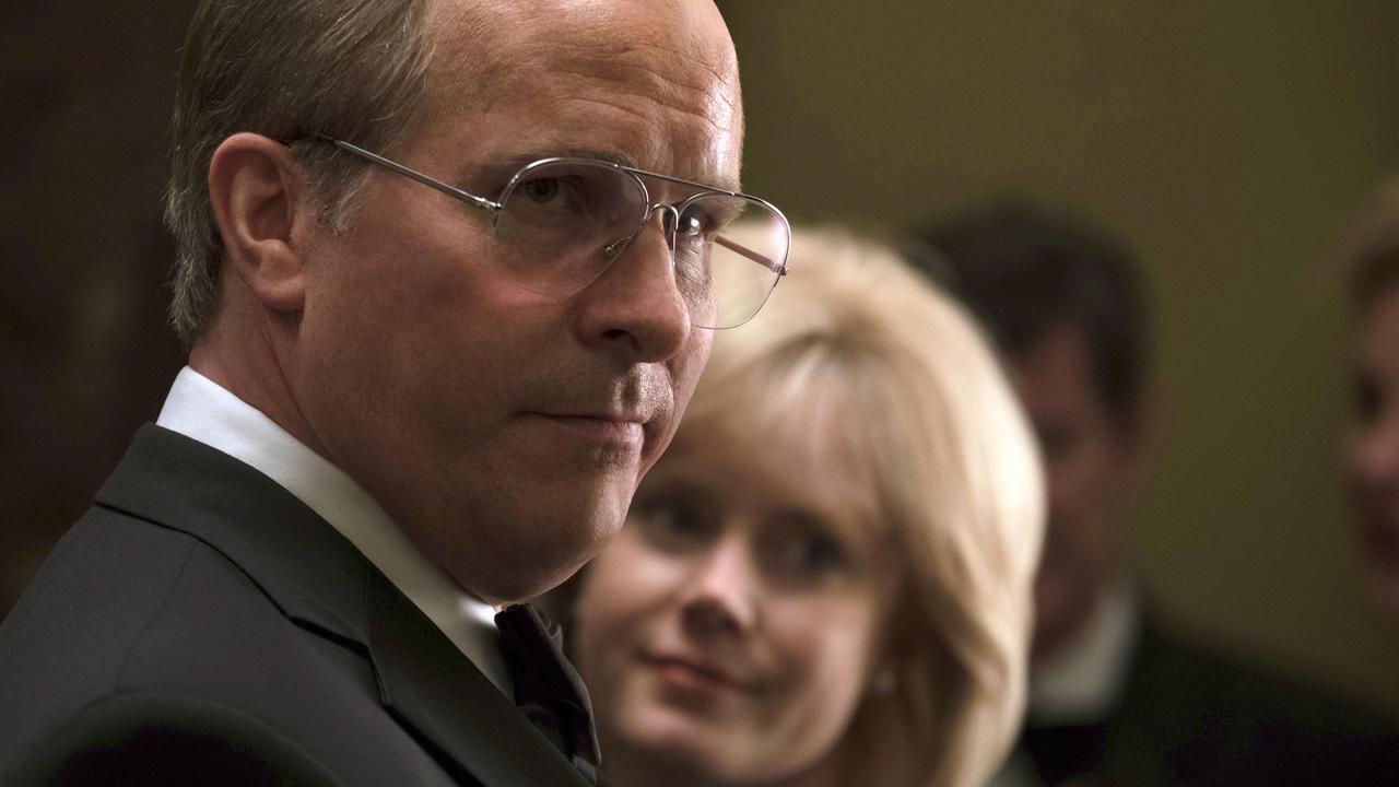 This image released by Annapurna Pictures shows Christian Bale as Dick Cheney, left, and Amy Adams as Lynne Cheney in a scene from "Vice."  On Thursday, Dec. 6, 2018, Bale was nominated for a Golden Globe award for lead actor in a motion picture comedy or musical for his role in the film. The 76th Golden Globe Awards will be held on Sunday, Jan. 6. (Matt Kennedy/Annapurna Pictures via AP)