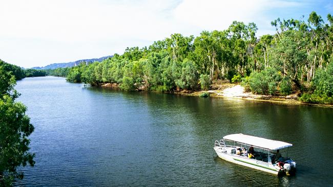 Guluyambi Cultural Cruise boat on the upper East Alligator River. On the right hand side bank is Kakadu National Park and the left hand side Arnhem Land escape October 18 2020 wishlist