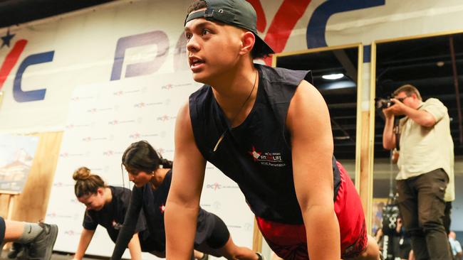 Elisha Mokofisi works out at Parramatta PCYC.