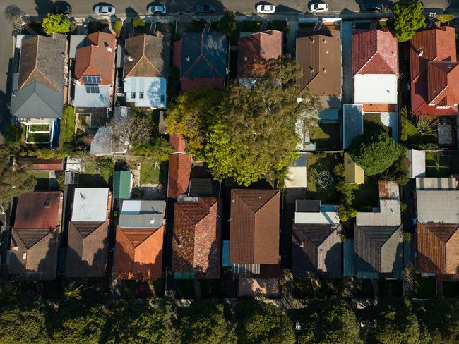 SYDNEY, AUSTRALIA - NewsWire Photos SEPTEMBER 14 2023. Generic housing & real estate house generics. Pic shows aerial view of suburban rooftops in Ashfield, taken by drone. Picture: NCA NewsWire / Max Mason-Hubers