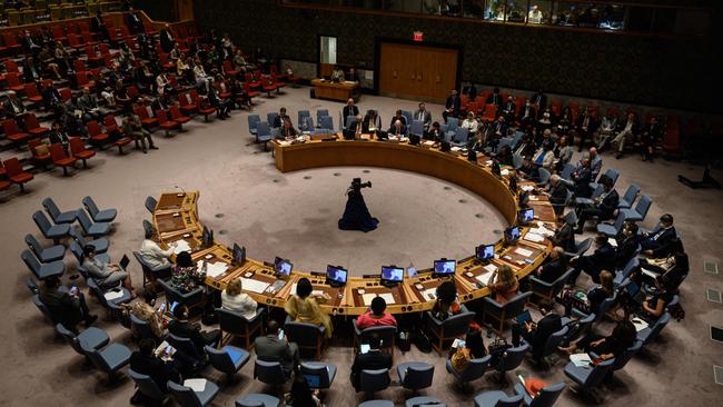 A Security Council meeting at the United Nations headquarters in New York regarding the attacks on the Zaporizhzhia nuclear plant. Picture: Ed Jones/AFP