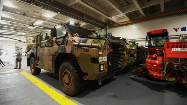 Inside the HMAS Adelaide ahead of Exercise Keris Woomera, the first bilateral amphibious activity exercise between the Australian Defence Force and Indonesian National Armed Forces. Picture: Zizi Averill