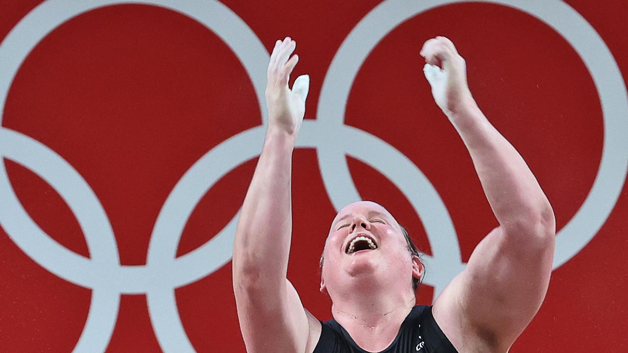 TOKYO, JAPAN - AUGUST 2, 2021: New Zealand's Laurel Hubbard competes in the women's +87kg group A final weightlifting event during the 2020 Summer Olympic Games at the Tokyo International Forum. Laurel Hubbard is the first transgender woman to compete in the Olympics. Stanislav Krasilnikov/TASS (Photo by Stanislav Krasilnikov\TASS via Getty Images)
