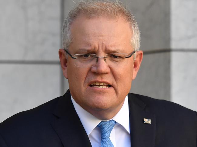 Prime Minister Scott Morrison speaks to the media at a press conference at Parliament House in Canberra, Friday, May 15, 2020. (AAP Image/Mick Tsikas) NO ARCHIVING